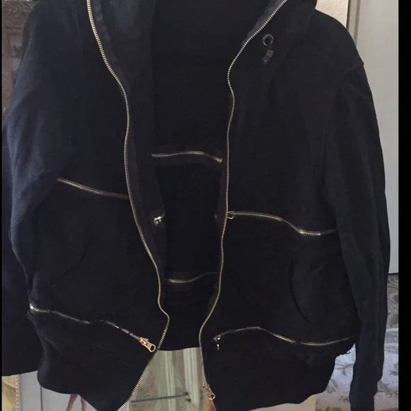 TOV Zipper Zip-Up Hoodie Black Jacket with Gold Zippers - Picture 1 of 5